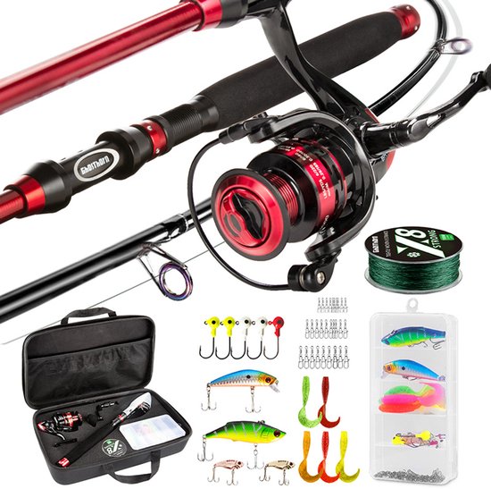 Ghosthorn Telescoop Vishengel Set – Draagbare Visuitrusting voor Beginners en Gevorderden – Samenklapbare Hengel met Molen, Lijn en Aas – Ideaal voor Zoet- en Zoutwater Vissen – Rood - 2.1M 7FT van Merkloos