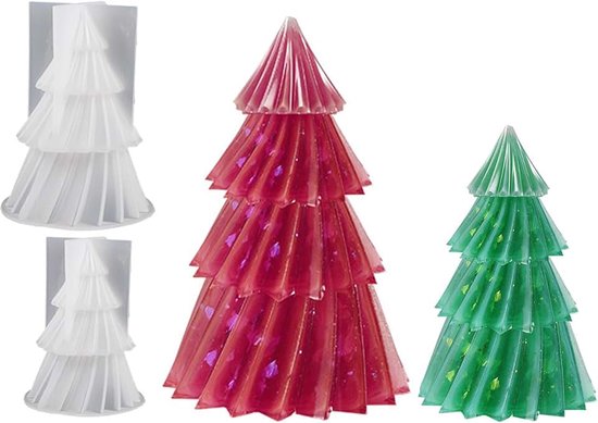 Gietvorm 3D kerstboom, 2 stuks siliconen vorm dennenboom Kerstmis, 3D kaarsvorm Kerstmis, siliconen kaarsvorm gieten, doe-het-zelf gietvormen voor geurkaarsen, ornamenten