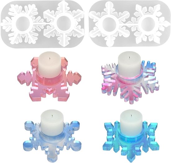 gietvorm Kerstmis sneeuwvlokvorm epoxyhars vormen kaarshouder vorm sneeuwvlok kaarshouder vorm theelichthouder 3D kaarsen siliconen vorm voor doe-het-zelf handwerk 2 stuks