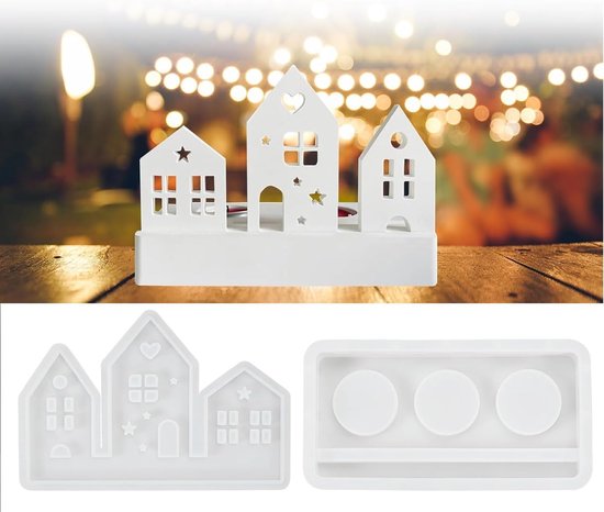 gietvorm voor huis met sokkel, gietvormen van siliconen, kaarshouder, siliconen vorm voor Kerstmis (A)