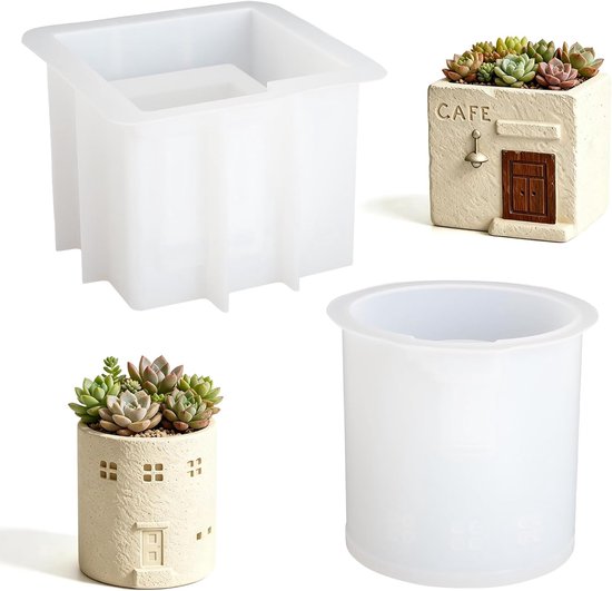 gietvormen, 2 stuks, gietvormen voor bloempot, pennenhouder, kaarsenbeker, gipsvormen voor gieten met rond en vierkant, doe-het-zelf vormen voor hars, beton, was, decoratie, studio