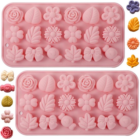 Gietvormen, 2 stuks, veelzijdige siliconen gietvormen, set voor doe-het-zelf kaarsen, chocolade, zeep en bonbons met bloemen en boogdesign, 3D-vormen, bloemen, siliconen vormen, kaarsen