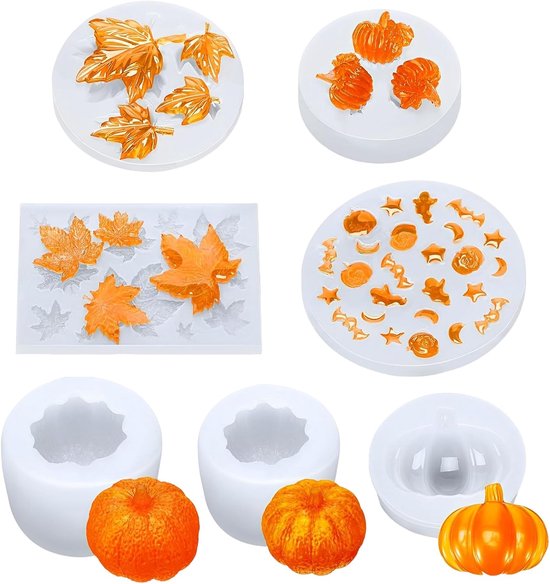 gietvormen, 7 stuks siliconen vormen, pompoen, Halloween, pompoenvorm, esdoornblad, siliconen vormen, herfst, gietvormen, siliconen pompoen, epoxyvorm, siliconen vorm voor herfst en