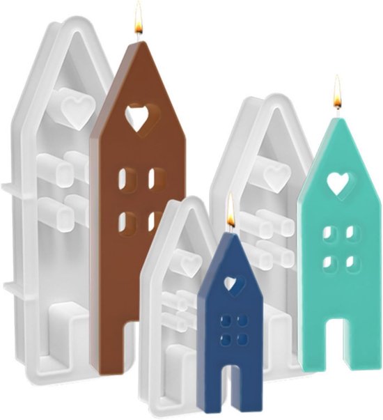Gietvormen huizen, 3 stuks gietvormen huis met raam huizen kaarsvormen siliconen vorm huizen 3D huizen gietvorm voor zeep, gips, handwerk