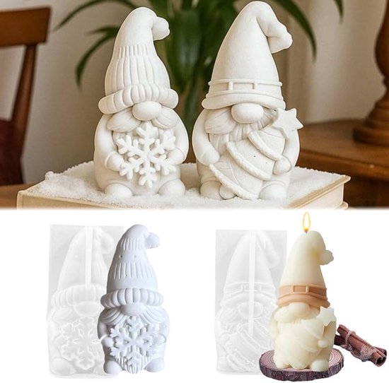 Gietvormen kabouter Wisirent, 2 stuks kerstkabouter siliconen vormen kerstman kaarsvorm, 3D dwerg gietvormen DIY Kerstmis kabouter kaarsen vormen voor Kerstmis Halloween
