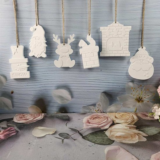Gietvormen, kersthanger, 6 stuks, siliconen vormen, Kerstmis, eland, kabouter, hanger, gietvormen, siliconen eland, gips om te gieten, sneeuwpop, siliconen vormen, Kerstmis (A)