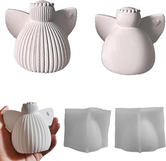 Gietvormen, kerstkaarsen, 2 stuks, 3D engel, siliconen vorm, Kerstmis, gietvorm, engel, gipsvorm om te gieten, gietvormen, siliconen, Kerstmis, kaarsvorm voor gips, kaarsen (A)