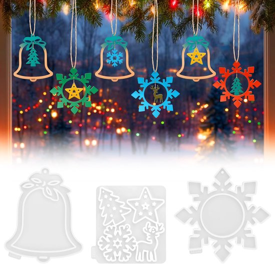 gietvormen Kerstmis, 6 siliconen vormen, kersthangers, gietvormen, siliconen vorm dennenboom hanger met ster, kerstboom, sneeuwvlok en eland