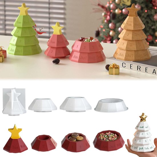 gietvormen Kerstmis WISIRENT, 4 stuks kalender siliconen vormen set gietvormen siliconen adventskrans, 3D-kerstboomvorm, gipsvormen om te gieten, ster voor knutselwerk, doe-het-zelf