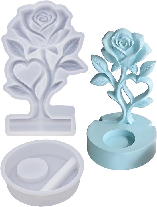 Gietvormen lente, 3D roos siliconen vormen, siliconen vorm roos met sokkel, siliconen mallen kaarsenhouder voor decoratie