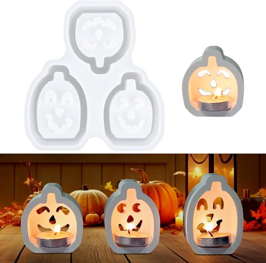 Gietvormen, pompoen, 3 stuks, siliconen vorm, pompoen, kaarsenhouder, siliconen vormen, gietvormen, herfst, gipsvormen om te gieten, voor Halloween, doe-het-zelf, herfst, Thanksgiving, als