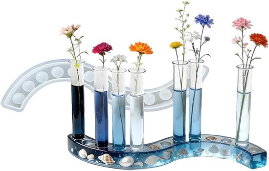 gietvormen, vaasset, S-vormige siliconen vorm, gietvormen, bloemenhouder, epoxyharsvormen met 7 reageerbuisjes, siliconen vaas voor creatieve doe-het-zelfprojecten en handgemaakte geschenken