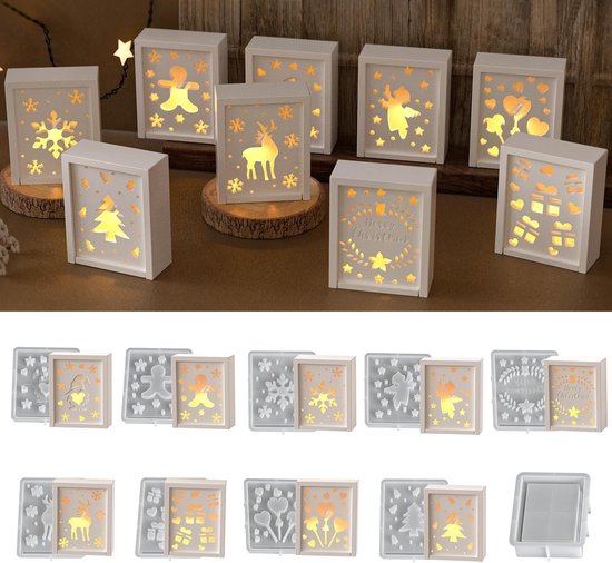 gietvormen voor Kerstmis, 10 stuks siliconen vormen, geschenkdoos, gietvorm, siliconen vorm voor Kerstmis, gips om te gieten, geschenkdoos, gietvormen, gietvormen, siliconen, Kerstmis