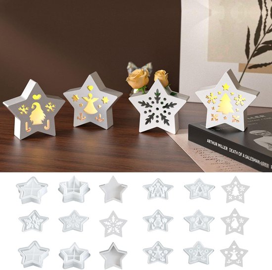 gietvormen voor Kerstmis, 6 stuks, geschenkdoos, siliconen gietvormen, siliconen gietvormen, Kerstmis, gips om te gieten, siliconen vorm met deksel