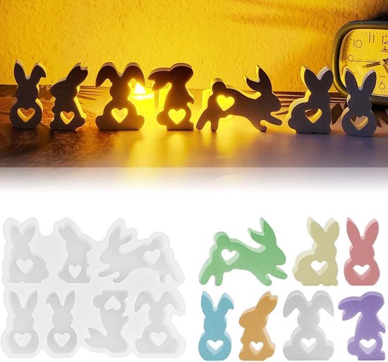 Gietvormen voor paashaas, 3D-gietvorm voor Pasen, paashaas, siliconen vorm lente, paashaas, siliconen vorm, doe-het-zelf decoratie voor kandelaar, handwerk (B)