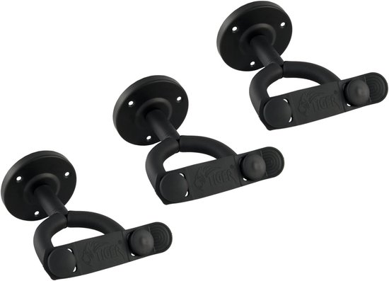 Gitaar wandhanger (Pack van drie) met optionele bevestigingsband | Veilige wandmontagehaak met optionele bevestigingsriem, verpakking van 3 stuks