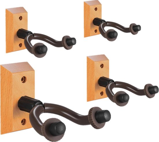 Gitaarhanger voor wandmontage 4-pack, hardhouten gitaarhanger Muurhaak Beugelhouder Standaard Display met schroeven - Eenvoudig te installeren - Past op alle maten gitaren, bas, mandoline, banjo, ukelele