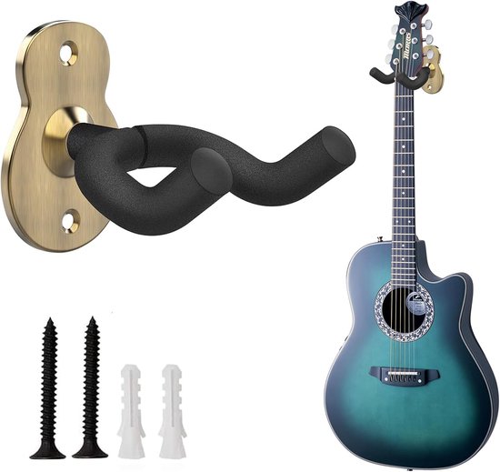Gitaarhouder voor aan de muur, gitaar-wandhouder, 1 stuks metalen gitaarhouder met sponsbescherming, geschikt voor alle gitaarsoorten, elektrische gitaren