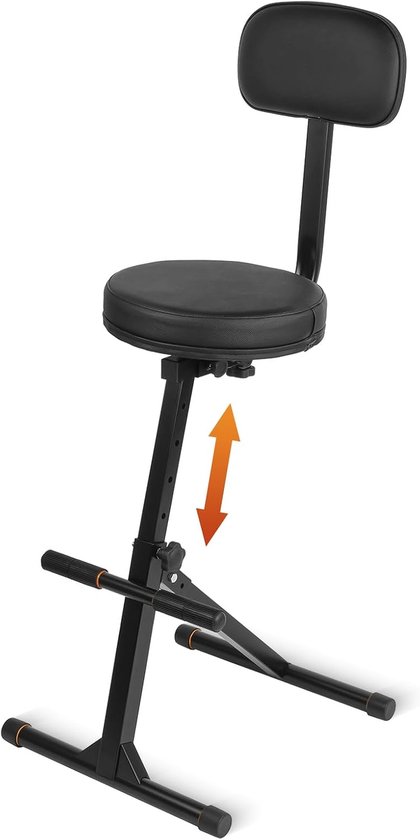 Gitaarkruk met rugleuning, in hoogte verstelbare zitting met hanger voor akoestische, elektrische en basgitaren, muzikant drumkruk voor volwassenen, drummer en gitarist, SGT-30B