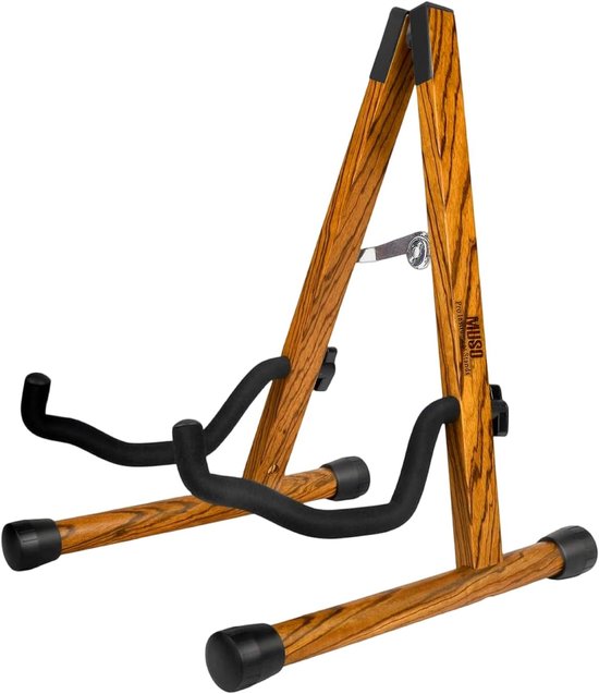 Gitaarstandaard, A-frame opvouwbaar, eenvoudige montage en draagbaar, voor bas, ukelele, banjo, cello, mandoline, solide houder, duurzaam (zebrawood)