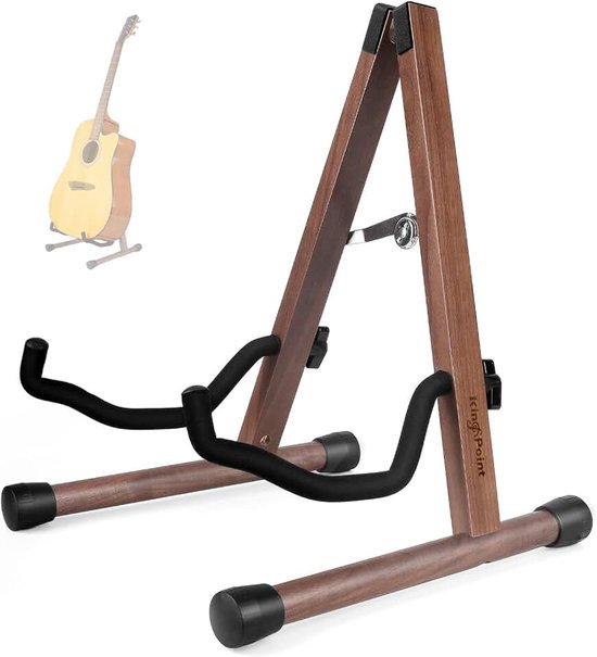 Gitaarstandaard van hout, gitaarvloerstandaard, akoestische elektrische houten lijst, inklapbare gitaarhouder, verstelbaar, voor bas, mandoline, banjo, ukelele (zwarte walnoot)