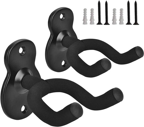 Gitaarwandhaken, 2-pack met montagemateriaal, zwart