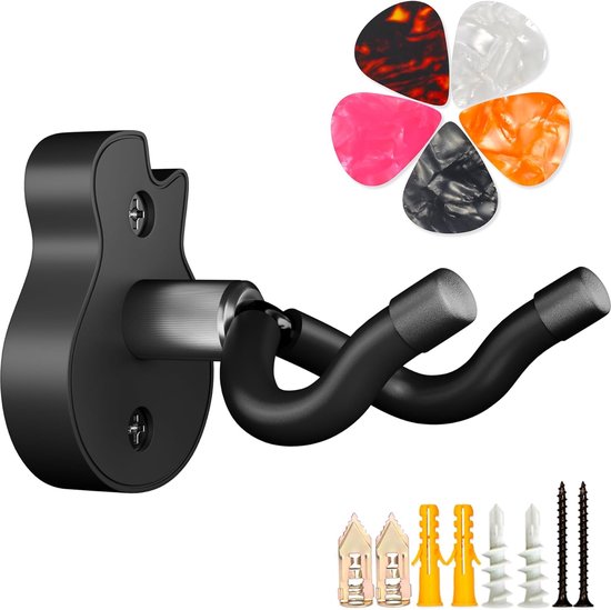 Gitaarwandhouder, U-vormige wandhaken voor gitaar, gitaaraccessoires met 5 plectrums, wandhaak voor akoestische gitaar, elektrische gitaar, banjo