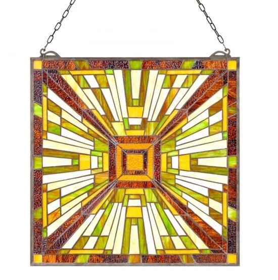 Glas-in-Lood Raampaneel Hangend - 501 x 527 mm - Glas - Vintage Stijl - Raamdecoratie