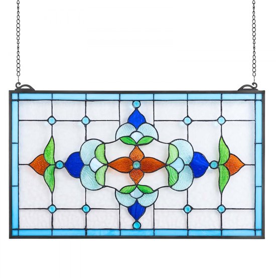 Glas-in-Lood Raampaneel Hangend - 664 X 402 Mm - Glas - Vintage Decoratie - Raamdecoratie