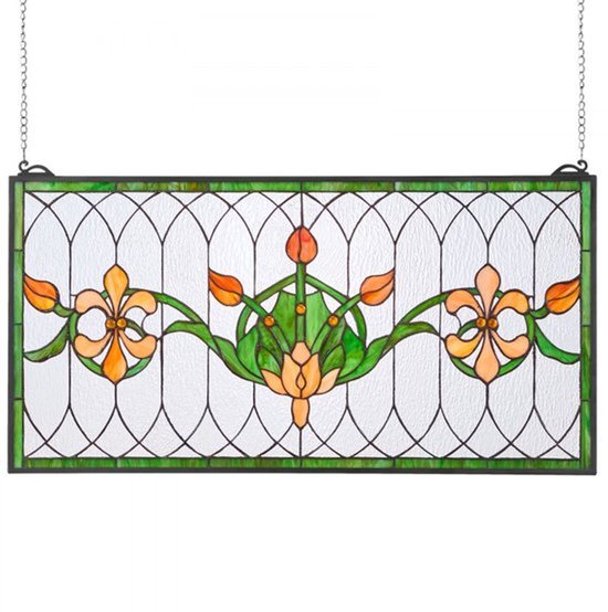 Glas-in-Lood Raampaneel Hangend - 810 x 433 mm - Glas - Vintage Decoratie - Raamdecoratie