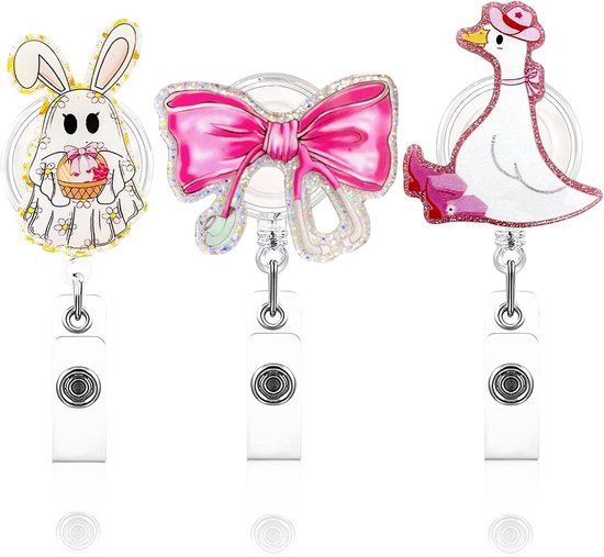Glitter ID-kaarthouder set van 3, hygiënische badge-reels met stabiele clip voor verpleegkundigen, intrekbare jojo voor sleutels en kaarten, afwasbare accessoires voor dagelijks gebruik