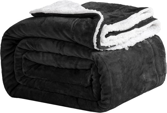 Good Nite Beddeken 130 x 150 cm sherpa flanellen deken, fleece pluizige sprei, lichtgewicht microvezel effen voor op de bank (zwart, eenpersoons)