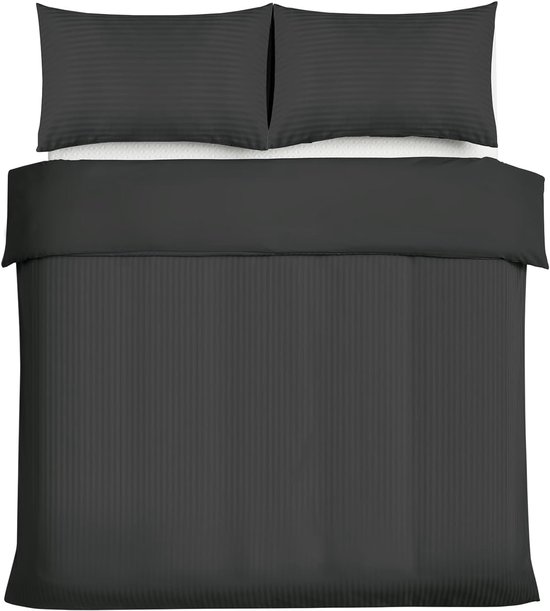 Good Nite Kingsize dekbedovertreksets satijnen gestreepte geborstelde microvezel beddengoedset 3 stuks met kussenslopen ultrazacht met hoekriemen (zwart, kingsize)
