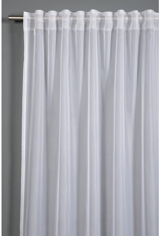 Gordijn met verborgen lussen en gordijnband, vitrage, lichtdoorlatend en transparant, wit, 300 x 245 cm