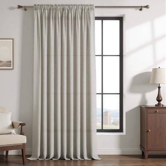 Gordijn van Natuurlijk Linnen, Halftransparant Linneneffect met Stokhouders, Lichte en Zachte Voilage Grote Breedte 300x240 cm, Lichte en Zachte Voilage voor Moderne Woonkamer, Slaapkamer