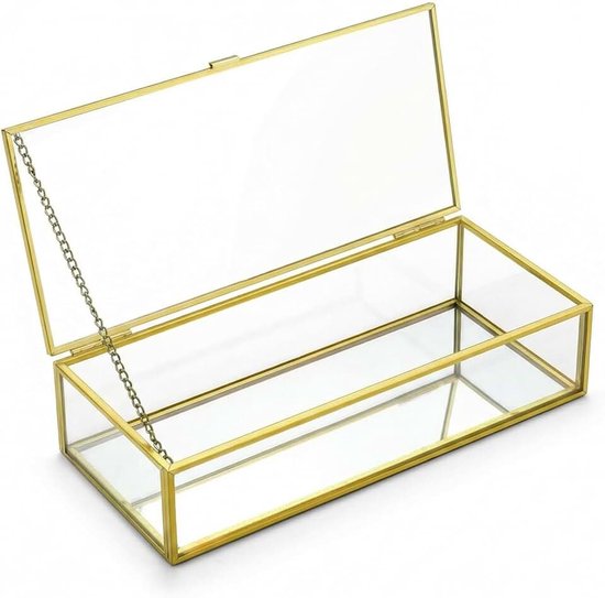 Gouden vintage decoratieve doos, doorzichtige rechthoekige doos, 23.3 * 10 * 5.3 cm, voor sieradenorganisator