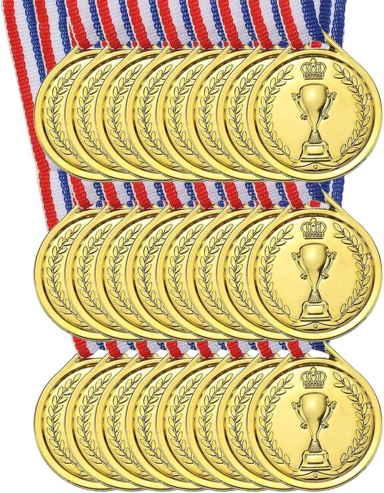 Gouden winnaarsmedailles met lint, 24 stuks, 1,5 inch, voor sportwedstrijden en prijsuitreikingen