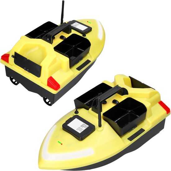 GPS Voerboot 500m 3 Bunkers – 40 Voerpunten – Dubbele Motor – Automatische Cruise/Terugkeer – Koersherstellling – LED Verlichting – 12000mAh – Geel
