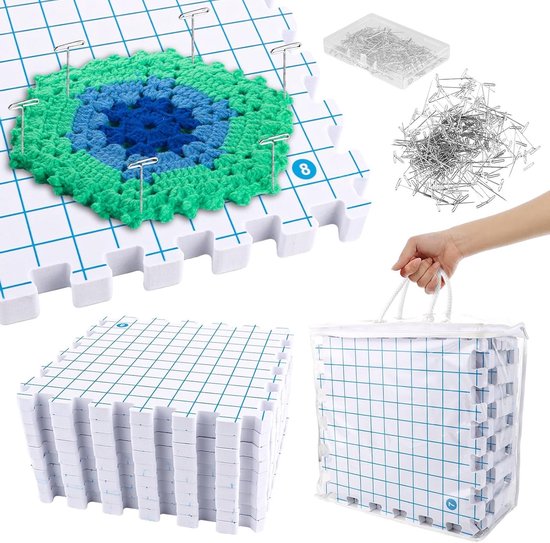 Granny Square Spannmatten Set met 9 Stuks, Haaknaalden en 100 Stabiele T-Naalden voor Breien en Haken van Merkloos