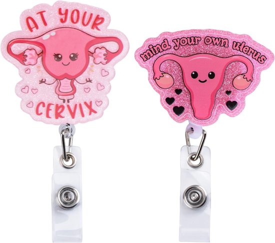 Grappige Badge Reel voor Verpleegkundigen en Artsen, Roze Retractable ID Houder met Clip voor Naamlabel en Creatieve Uterus Ontwerpen