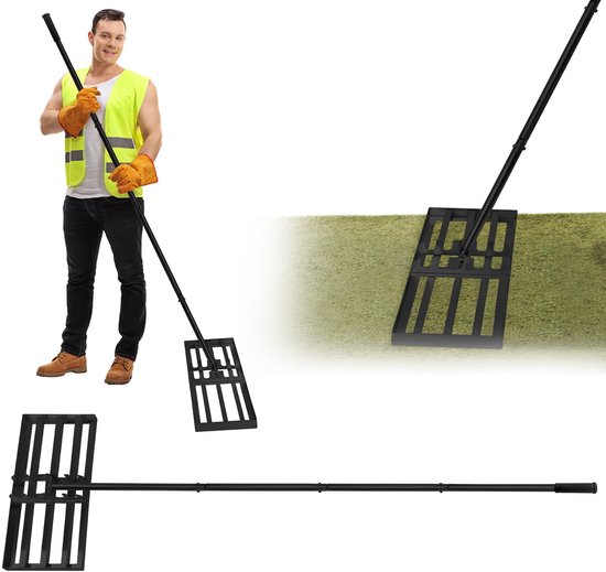 Grastrimmer Hark, Egaliseerhark, Gras leveler, Golf Grashark met Handvat voor het Egaliseren van Grasoppervlakken 75x25cm, Zwart van Merkloos	