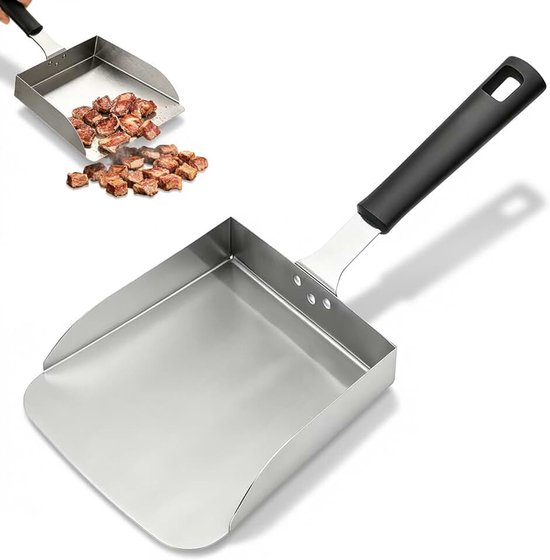 Grillschep van roestvrij staal, multifunctionele plancha grillspatel met afneembare handgreep, roestvrijstalen BBQ-schep voor grillplaten, teppanyaki, hamburgers en kolen, 19 × 19 × 4 cm