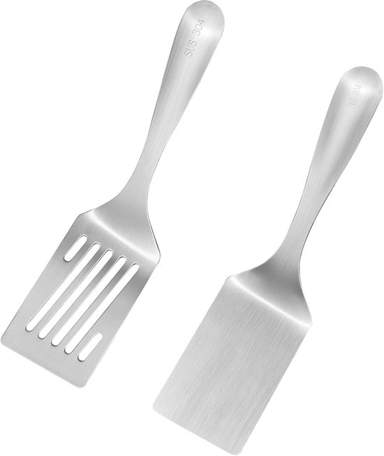 Grillspatel set met sleufspatel, robuuste keukenspatel met hoge hittebestendigheid voor plancha, grillplaat, hamburger, eieren en groenten
