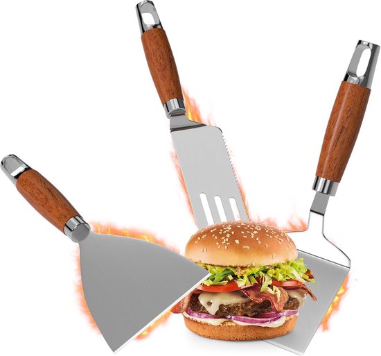 grillspatel set van 3 stuks Plancha spatel Plancha accessoires met grote grillspatel Pizzaspatel voor smashburgers Vissteaks Keuken Koken Teppanyaki Barbecue Pizza