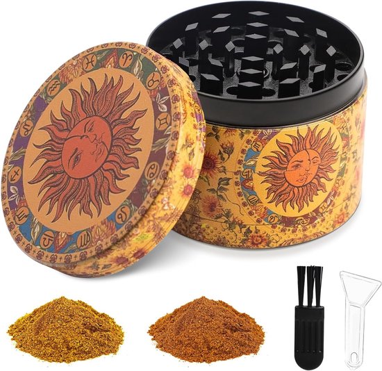 Grote 50mm Kruidenmolen met Schraper en Plastic Borstel, 4-Lagen Design voor Specerijen en Pollenopvang, Ideaal voor Kruidenslijpen en Aromatische Mixen