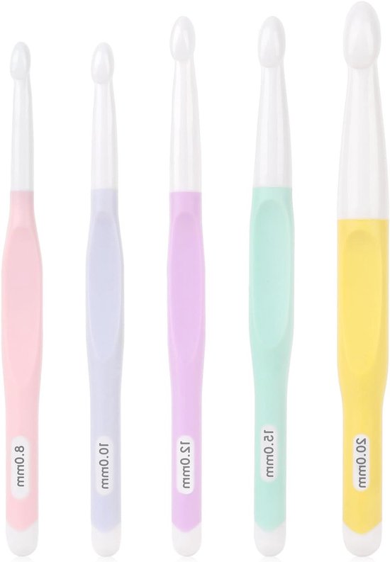 Grote Haaknaalden Set van 5 Stuks 8mm-20mm voor Beginners en Professionals, Ideaal voor Dekens, Sjaals en Chunky Projecten met Comfortabele Grip van Merkloos
