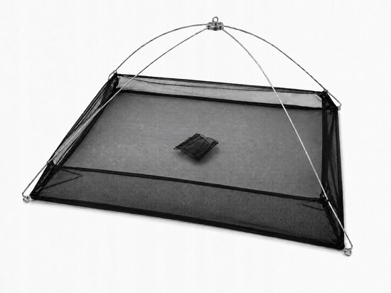 Grote hengelsport schepnet 150x150cm, inklapbaar, met verhoogde zijkanten