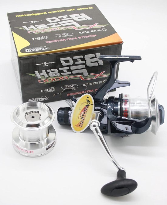 Grote karperrol vrijlooprol - Big Fish XS8000 - Big Pit vismolen met extra capaciteit van Caperlan