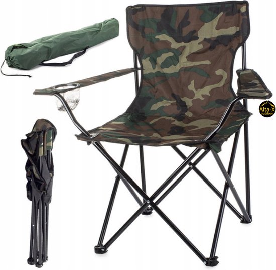 Grote reisvisstoel met camouflageprint- Visstoel- Campingstoel- Camping- Caravan-Camper Gratis rolmaat sleutelhanger van Merkloos