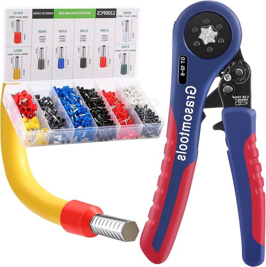 GT 10-6 Ferrule Crimping Tool Set - Wire Crimping Pliers (0.08-10mm²) - Hexagonal Ferrule and 1200pcs Ferrule Connectors - Wire Sleeves Terminal Set van Merkloos